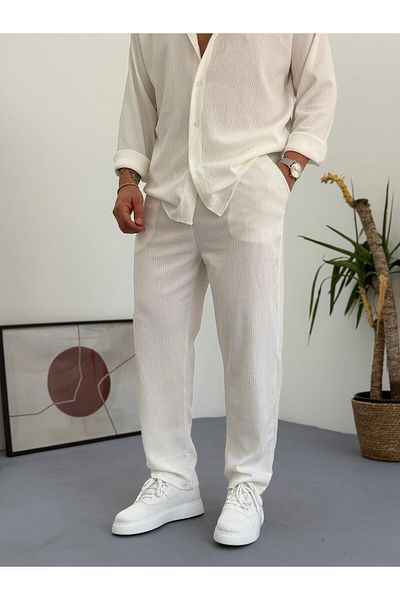 Baycombine35 Unisex Relaxed Fit Wrinkle Crinkle Fabric Trousers