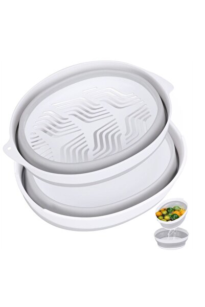 Generic SYOSI 2 in 1 Collapsible Colander Basket, Portable Vegetable and Fruit Washing Drain Tool, RV Foldi