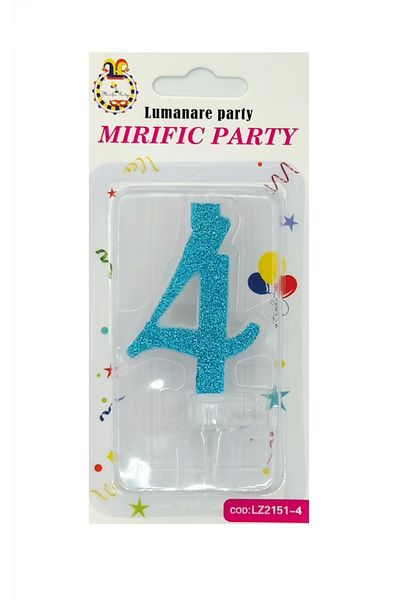 SDX Market Cake candle, number 4, Blue Glitter