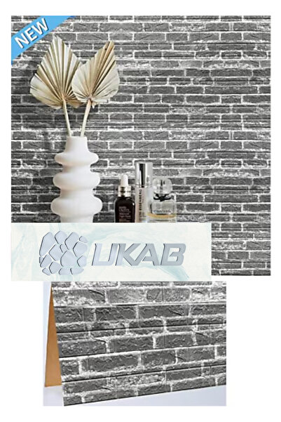 UKAB DEKOR Z78 Kendinden Yapışkanlı Gri Tuğla Desen Köpük Duvar Kağıdı Paneli Mutfak Salon Dekoratif