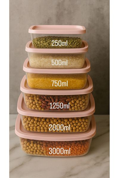 CEZVE HOME Set of 6 Rectangular Food Storage Containers Suitable for Microwave and Deep Freezer Multi-Purpose Storage Set