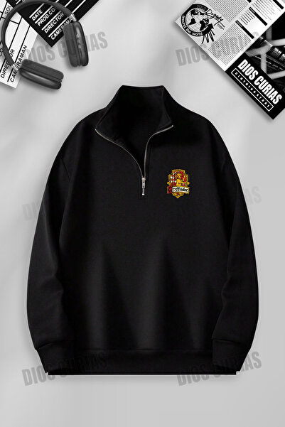 darkopia Unisex Kadın Erkek Gryffindor Baskılı Dik Yaka Yarım Fermuarlı Basic Sweatshirt