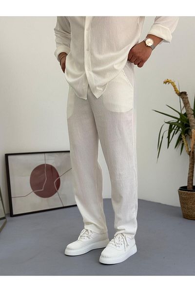 Baycombine35 Unisex Relaxed Fit Wrinkle Crinkle Fabric Trousers