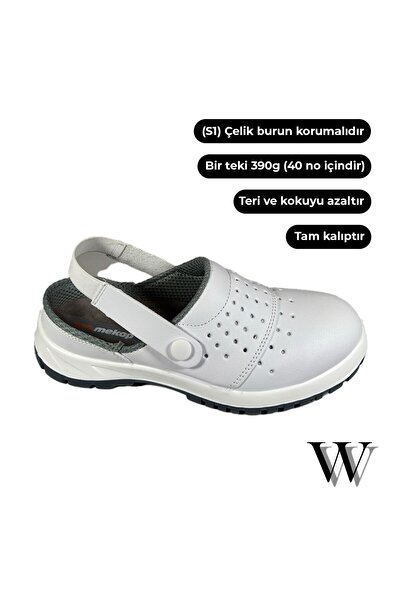 VENTO Mekap 210 S1 Microfiber Çelik Burunlu Beyaz İş Ayakkabısı Rahat,Hafif Ortopedik İş Güvenlik Terliği