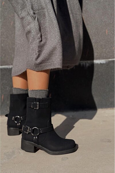 I Love Shoes Μαύρες γυναικείες μπότες Pavimta με λεπτομέρεια με αγκράφα Nubuck