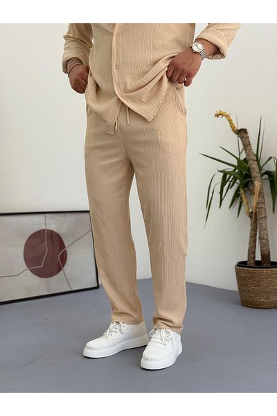 Baycombine35 Unisex Relaxed Fit Wrinkle Crinkle Fabric Trousers