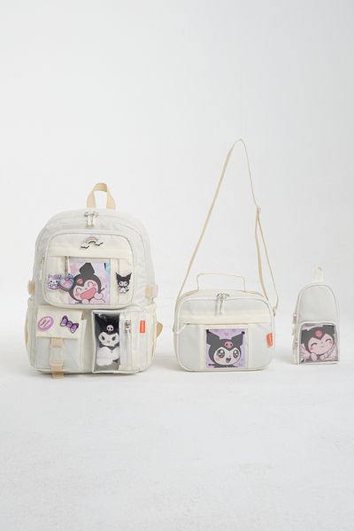 Roxbros Kawaii Korean Style Kuromi School Bag, Primary School Backpack Set with Thermal Nutrition and Pen Holder