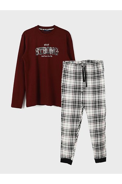 LC Waikiki Burgundy Standard Fit Men's Pajama Set