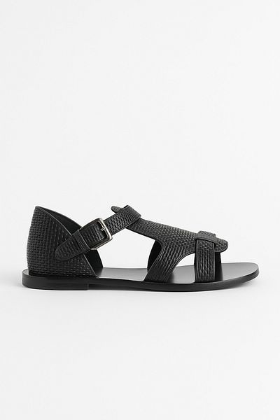Deriderim Men's Genuine Leather Hand Knitted Sandals – Black