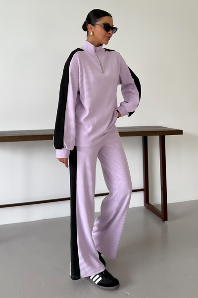 MODAGEN Women's Lilac Stand Collar Half Zipper Thick Line Detailed Bottom-Top Suit