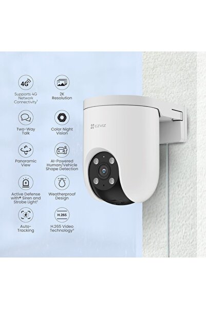 EZVIZ كاميرا مراقبة H8C 4G 2K Pan & Tilt - تتبع تلقائي ورؤية ليلية ملونة