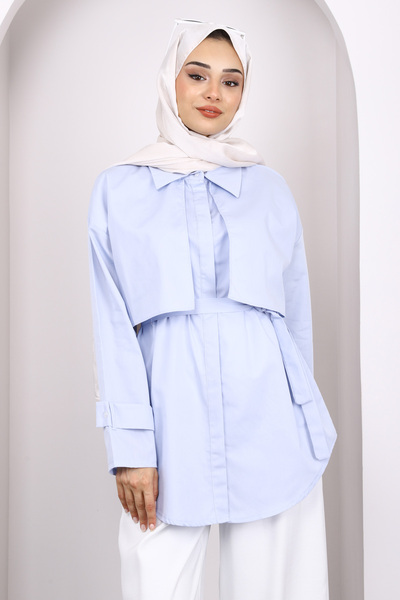 İmajButik Baby Blue Cape Epaulet Belted Shirt