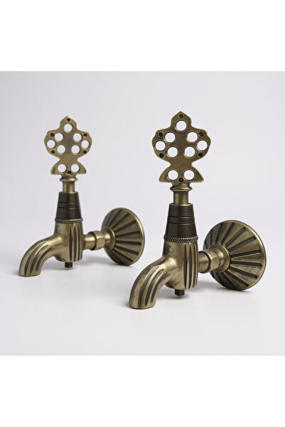 İSAOĞLU YAPI Antique Gold Basin Faucet Double Set Brass Ottoman Faucets Basin Faucet