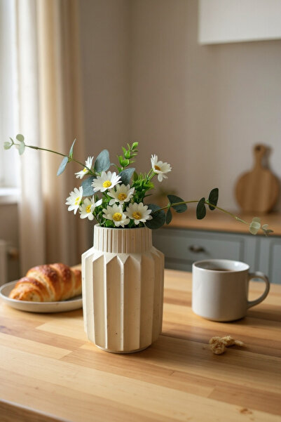 ardesta Χειροποίητο Διακοσμητικό Βάζο με Κεραμική Εμφάνιση 18 εκ. | Αξεσουάρ διακόσμησης σπιτιού και μονάδας τηλεόρασης, διακοσμητικό αντικείμενο