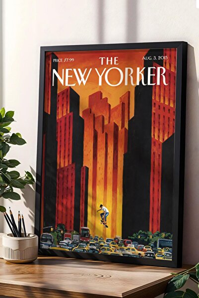 Saturn Pictură înrămată The New Yorker 3 august 2015 - Pictură de skateboarde...