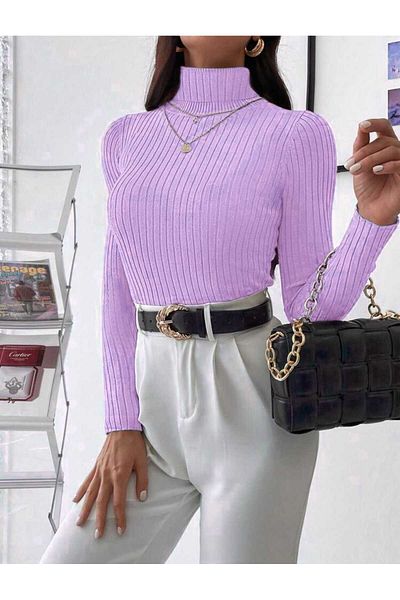 Intisimo Turtleneck, Suit, Slimfit, Fine Knit, Stripes, Viscose, Lilac - S-M