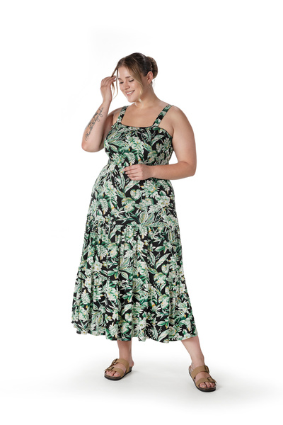 Stil Diva Plus Size Floral Print Thick Strap Elastic Waist Dress T-82