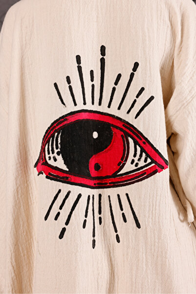 Befera Design Муслін кімоно 100% бавовна з принтом «Інь-Янь» на плечі Халат-кафтан