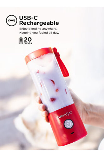 BLENDJET BlendJet - خلاط محمول، أقوى خلاط صغير في العالم، سعة 16 أونصة، 6 شفرات من الفولاذ المقاوم للصدأ - أحمر