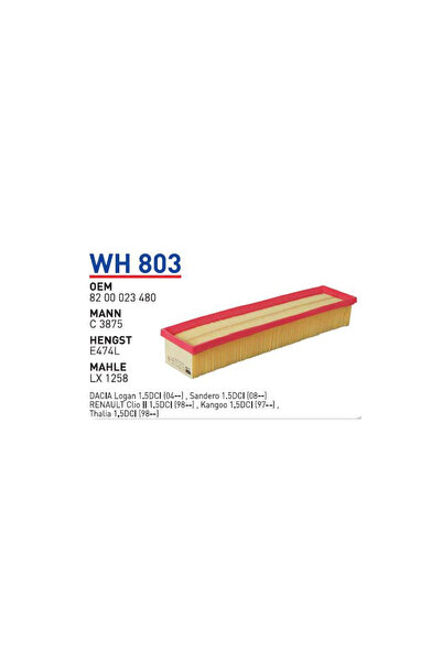 Wh803 Oem 8200023480 Renault clio kangoo dacia logan Otomobil hava filtre air filter