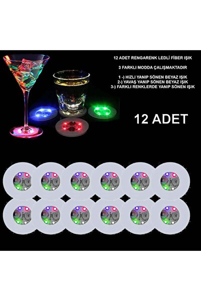 Go İthalat Renkli LED Işıklı Bardak Altlığı - Dekoratif (12 Adet, Pilli) (5224)