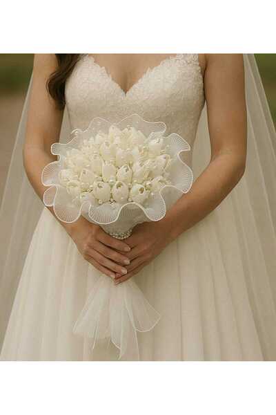 ABCDE 25 adet ıslak lale incili gelin buketi