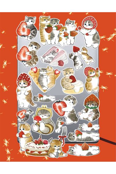 hediyenebak Strawberry Cat Sticker Set |   Laptop Agenda Notebook Tablet Phone Notebook Sticker Bullet Journal