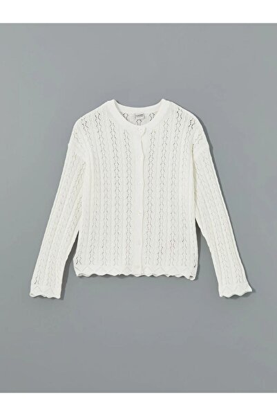 LC Waikiki Lcw Kidsekru Crew Neck Openwork Girl's Knitwear Cardigan