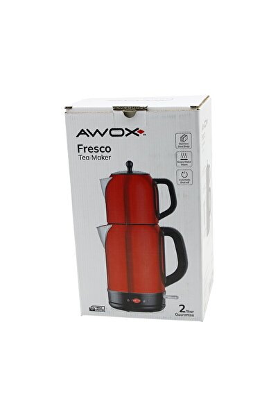 Go İthalat ماكينة تحضير الشاي الكهربائية من أوكس فريسكو باللون الأحمر، مجموعة سخان مياه 1.7 لتر + إبريق شاي 1.2 لتر من الفولاذ المقاوم للصدأ