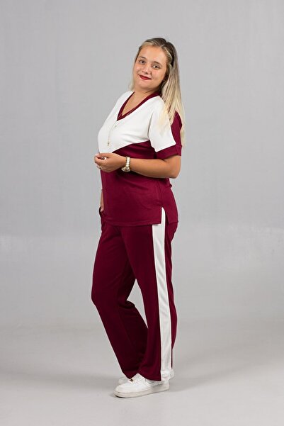 Truva XXL Σετ αθλητικής φόρμας από χτενισμένο βαμβάκι λύκρα σε μπορντό λευκό για ημέρες γεμάτες ενέργεια