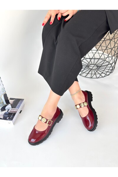 Zerenyus Okira Premium Burgundy Patent Leather Oxford Ballet Shoes