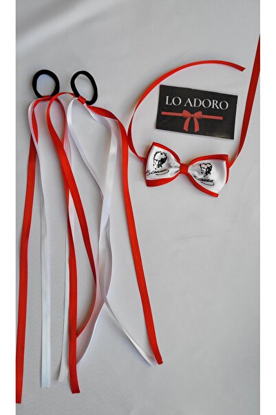 LO ADORO 23 April 2 Pieces 1 Pair Show Bracelet 1 Piece Boy's Ataturk Picture Red and White Bow Tie