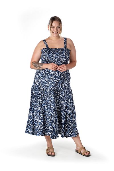 Stil Diva Plus Size Floral Pattern Thick Strap Elastic Waist Dress T-84