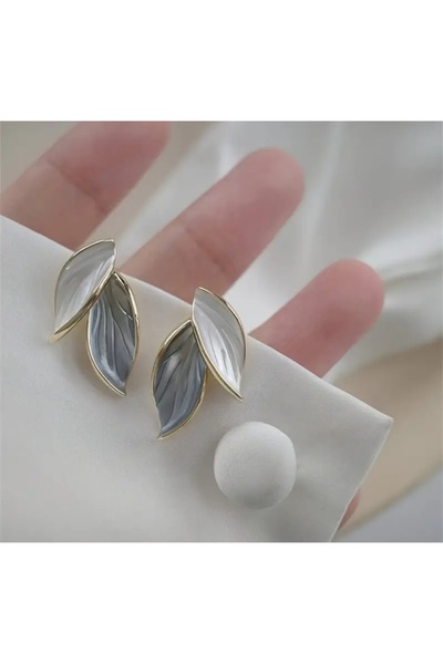 Alaçatı Boho Style White Gray Leaf Earrings