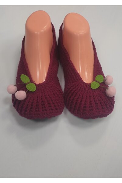 Kevser nur tuhafiye Hand-Knitted Ballerinas with Cherry Details
