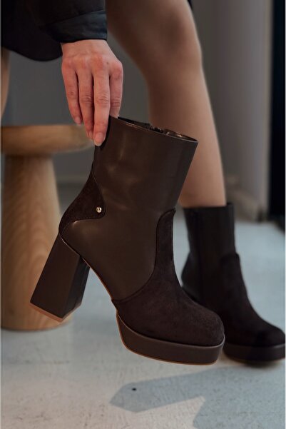 I Love Shoes Olexsa Mat Deri Yüksek Topuklu Kadın Bot Acı Kahve