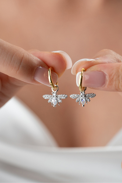 Silvano Jewelry 925 Ayar Gümüş Zirkon Taşlı Arı Küpe