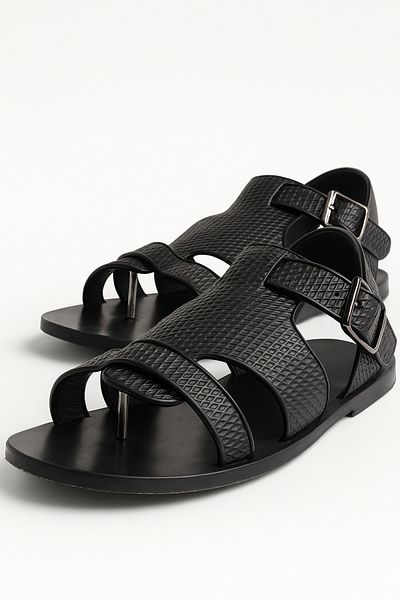 Deriderim Men's Genuine Leather Hand Knitted Sandals – Black