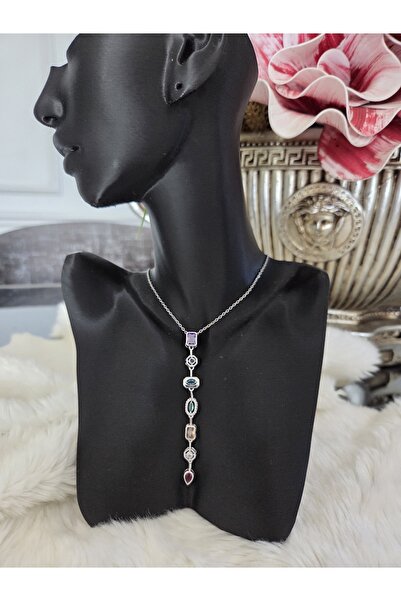 BUSHU 7 عناصر، لون فضي، قلادة على شكل حرف Y من الفولاذ