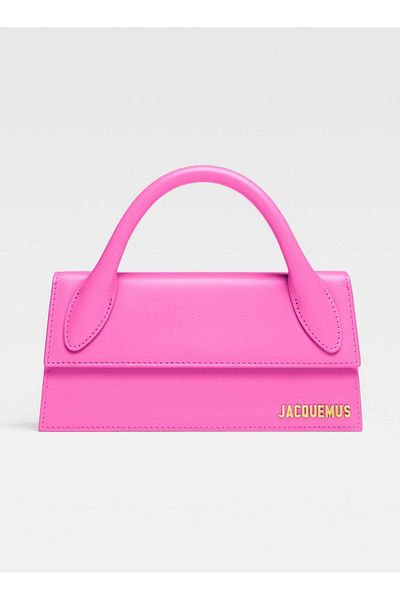 JACQUEMUS Leather Long Handle Bag with Detachable Shoulder Strap, Pink - 22 cm