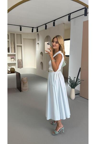 Sezgi Tekin Premium σειράς πλισέ φούστα από μέντα ποπλίνα σε σχήμα καμπάνας