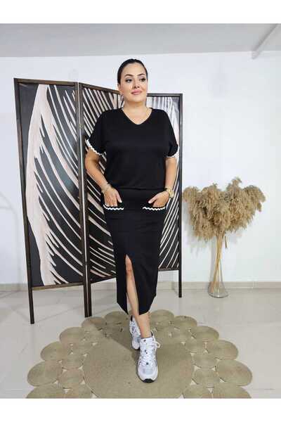 Melis Designer Large Bede Water Stone Skirt Suit