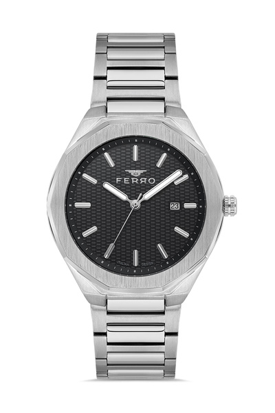 FERRO Silver Steel Band Men's Wristwatch F11535A-A2 3Atm Water Resistant Warranty for 2 Years Giftpacked
