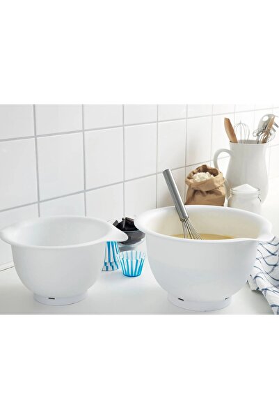 IKEA QUİCK 2 Adet Yuvarlak Karıştırma Kabı (Hacim 2,3 ve 3,7 Litre) 2'li Set Plastik Çırpma Kabı Beyaz