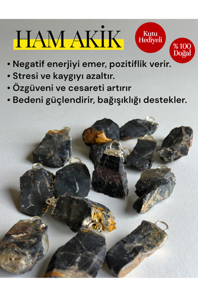 Vexa Aksesuar Ham Akik Taşı Kutulu – Kolye Ucu veya Cep Taşı – Doğal Enerji ve Şifa Taşı