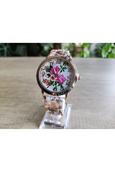 Skymag Ceas dama cadran cu flori, curea silicon, mecanism quartz