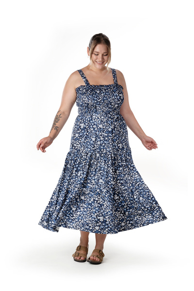 Stil Diva Plus Size Floral Pattern Thick Strap Elastic Waist Dress T-84