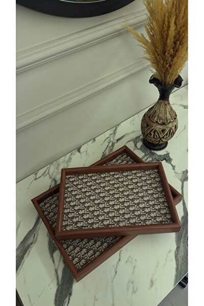 PABLITO HOME PBT-360 Kahverengi Desenli 2'li Set Tepsi