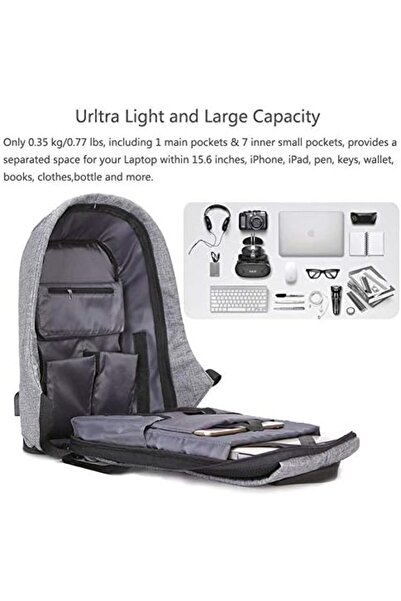 Türkiye حقيبة ظهر للسفر مضادة للسرقة لأجهزة الكمبيوتر المحمول مع منفذ شحن USB، سعة كبيرة ومقاومة للماء