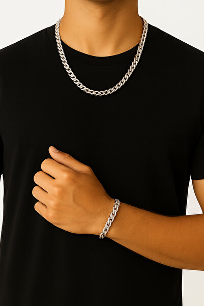 stainless steell Çelik Bileklik Çelik Kolye Set Erkek Model Yuvarlak Model Çelik